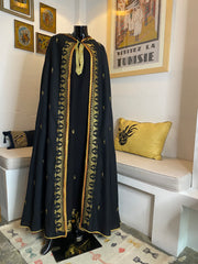 Black Barnous with Traditional Tel Embroidery – Two-Piece Set
