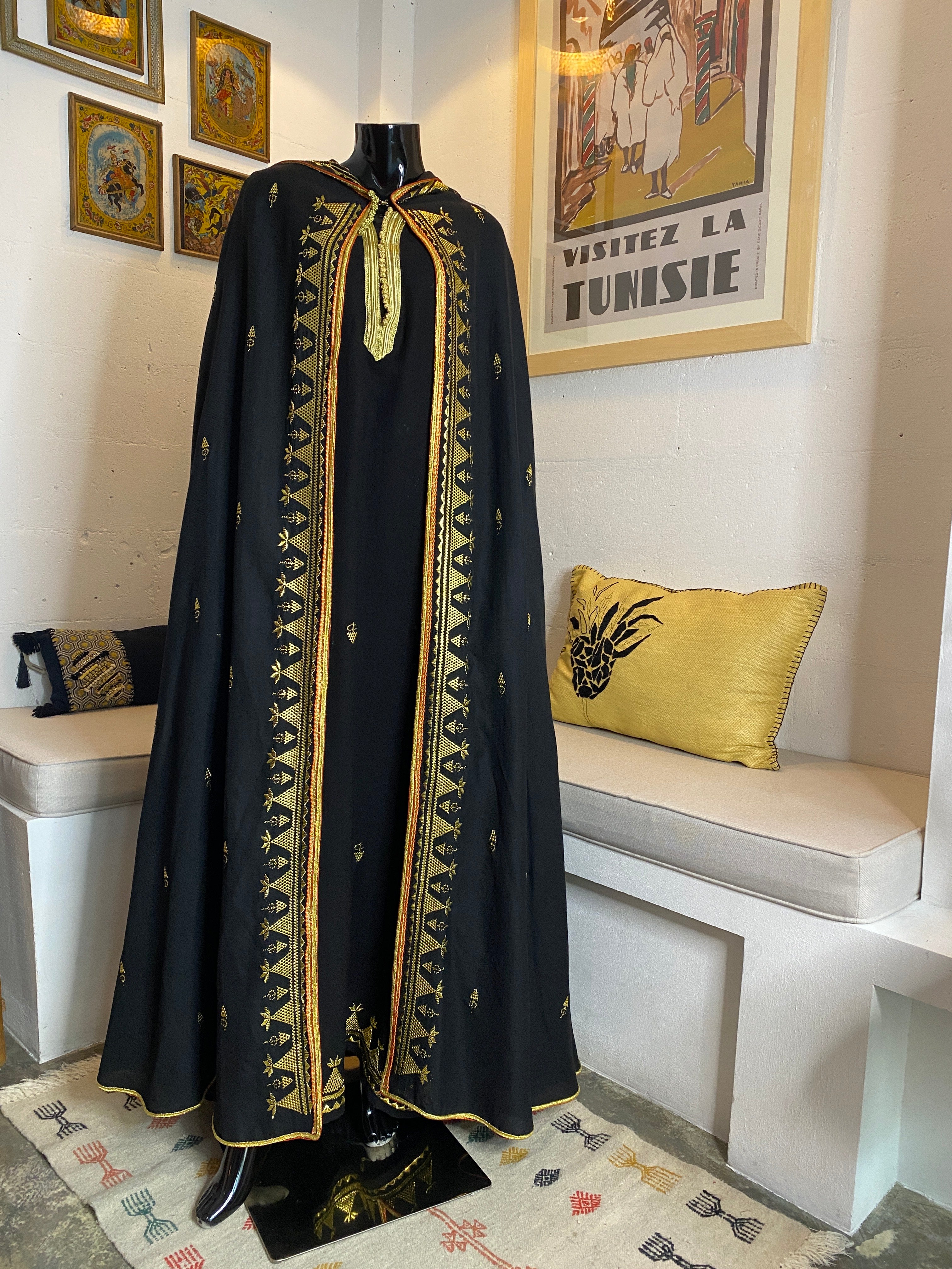 Black Barnous with Traditional Tel Embroidery – Two-Piece Set