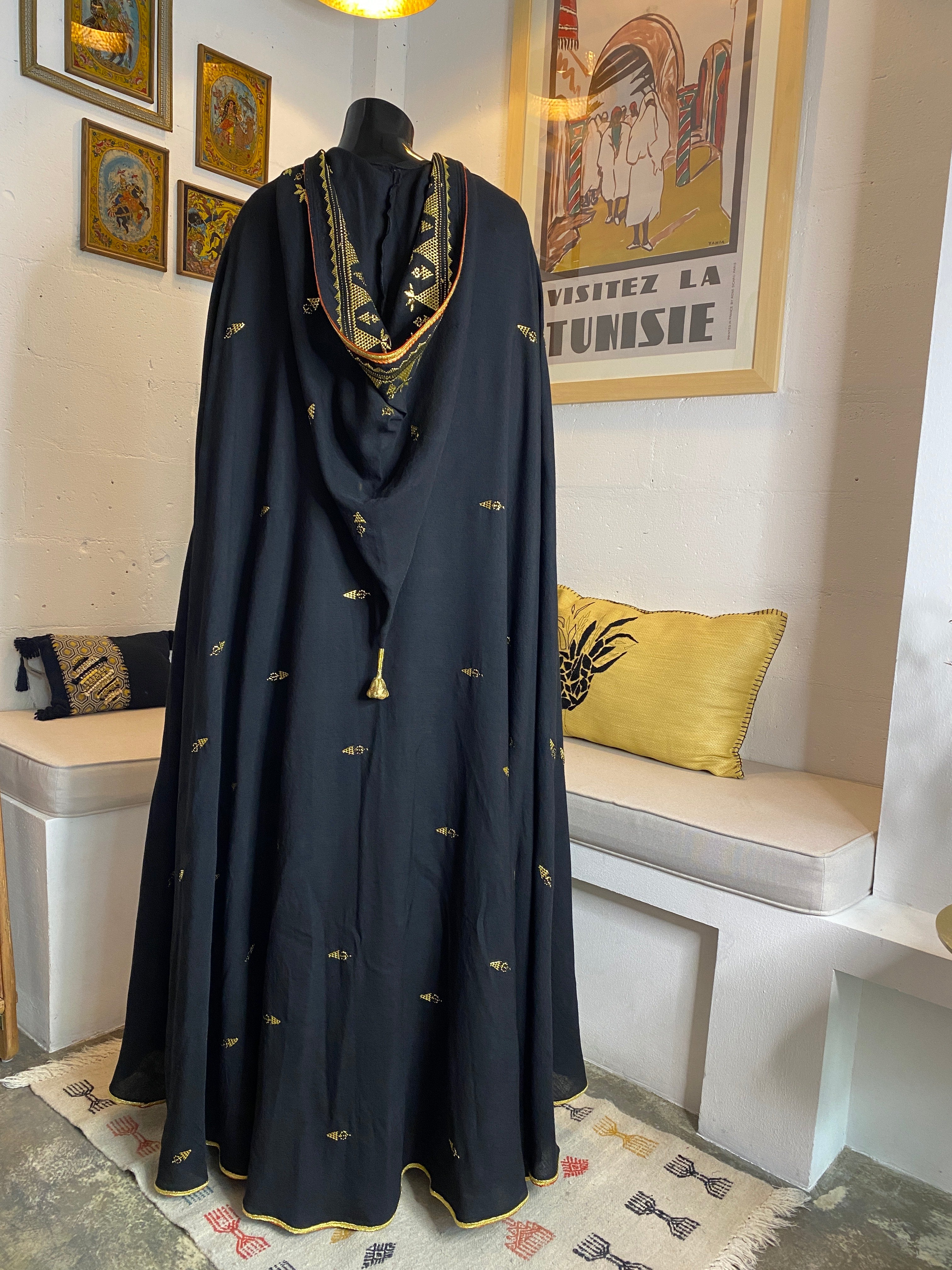 Black Barnous with Traditional Tel Embroidery – Two-Piece Set