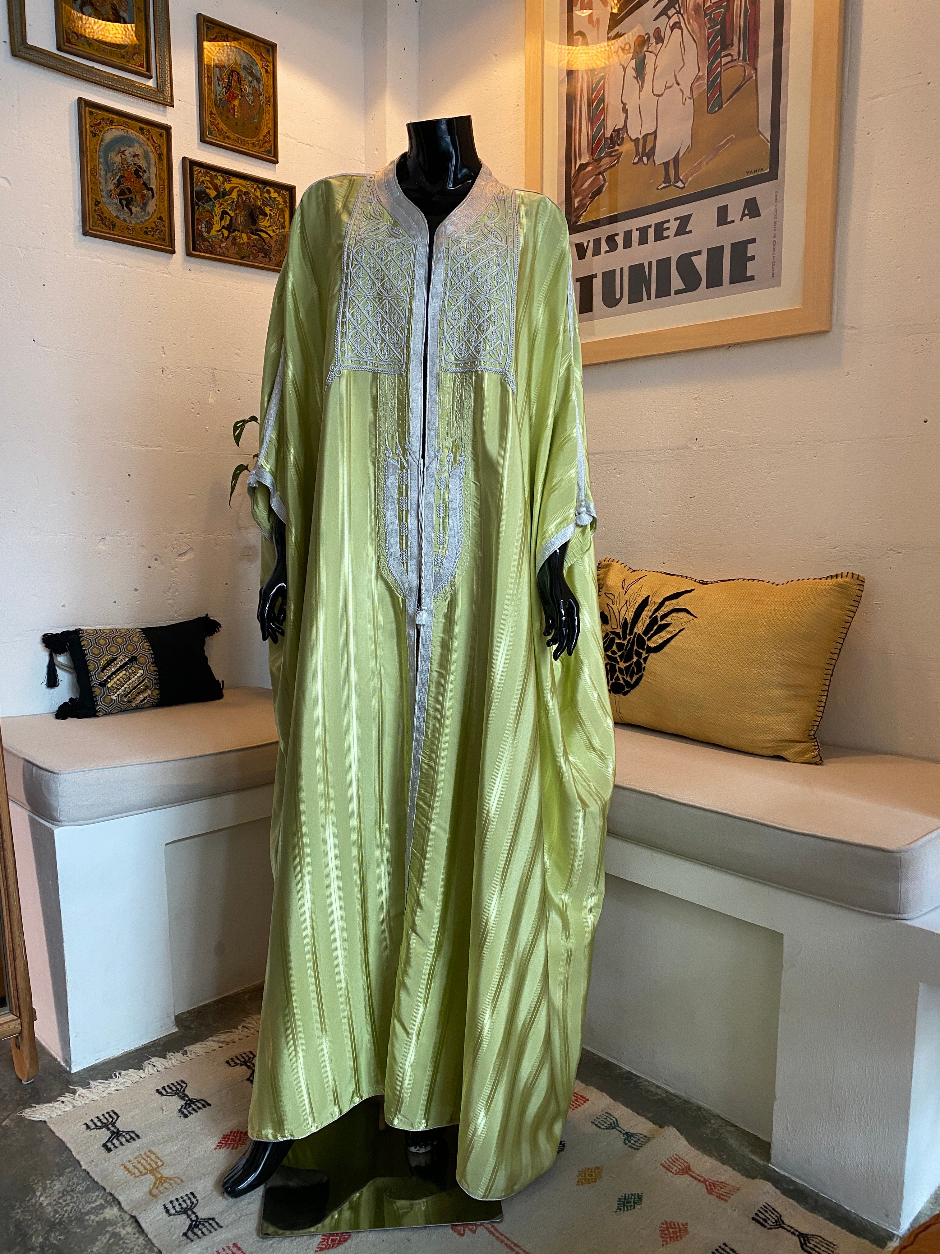 Pistachio Silk Jebba with Silver Embroidery