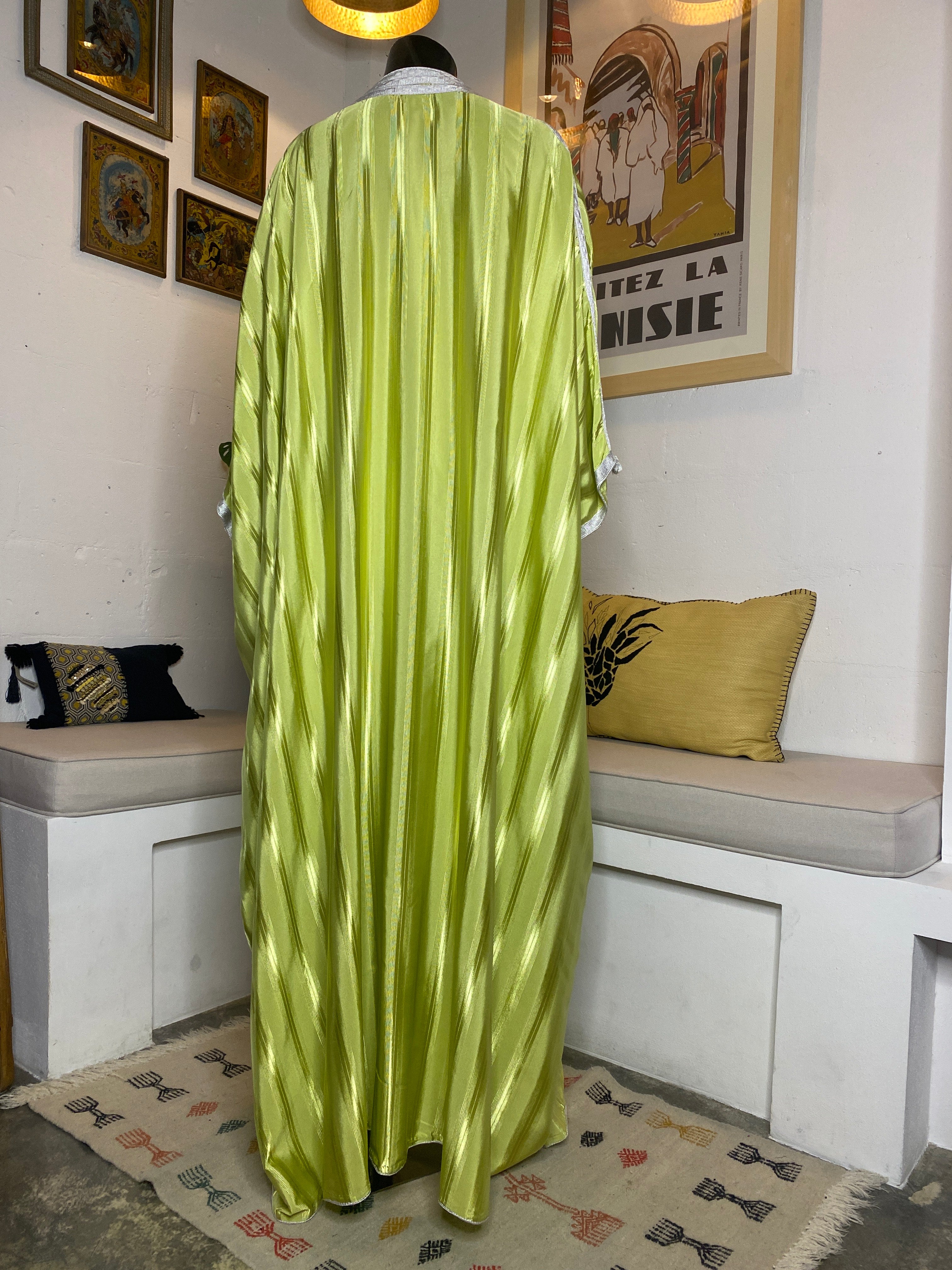 Pistachio Silk Jebba with Silver Embroidery