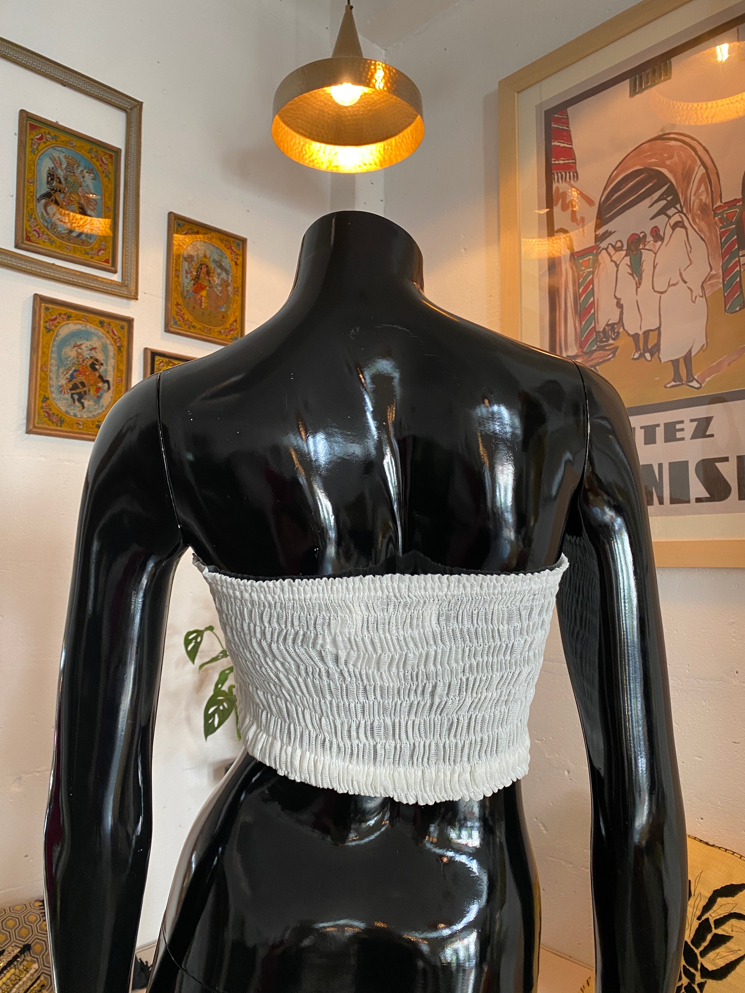 Haut bandeau en lin blanc