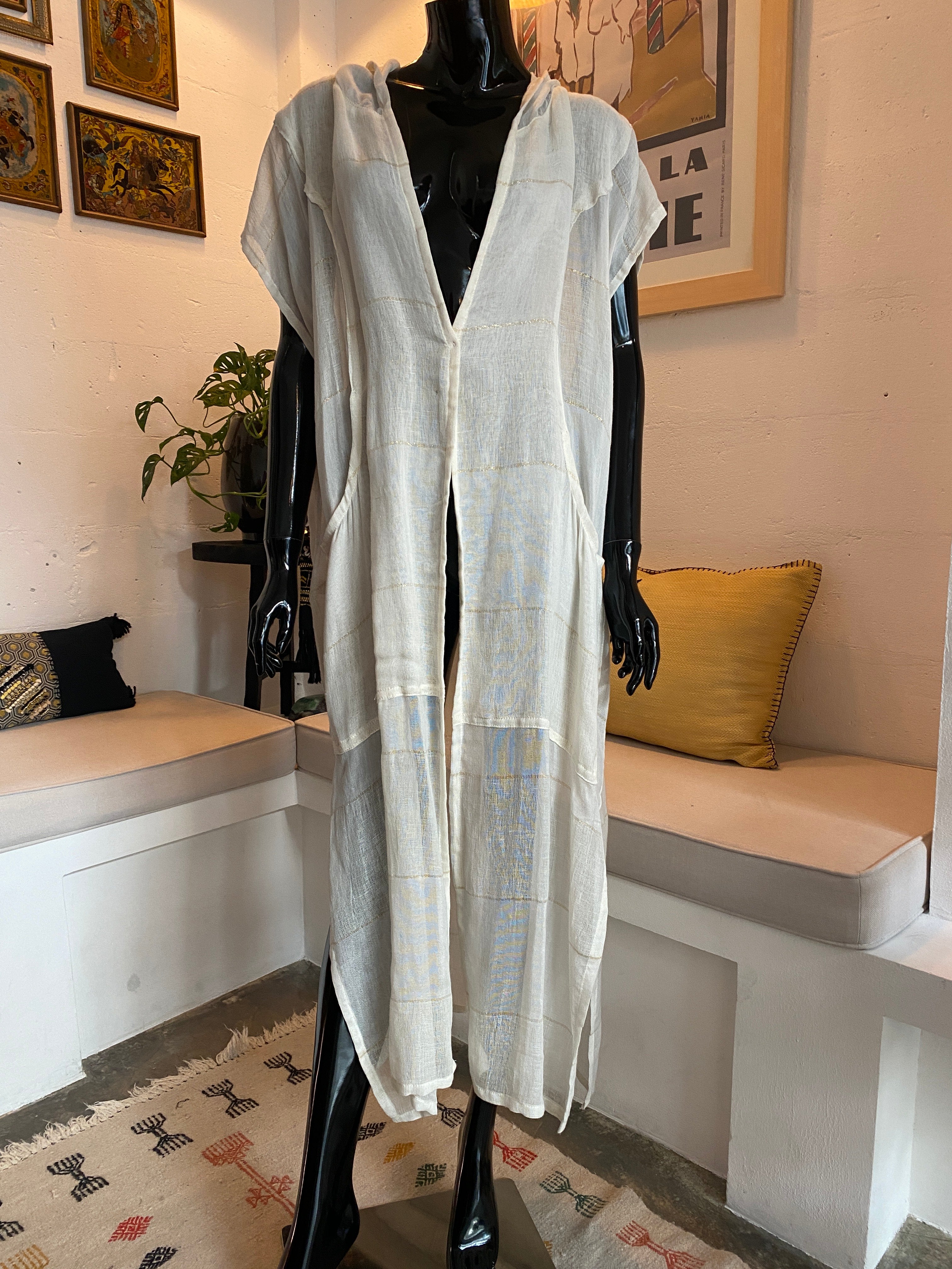 Kimono à capuche Sahara – Lin filé d'or