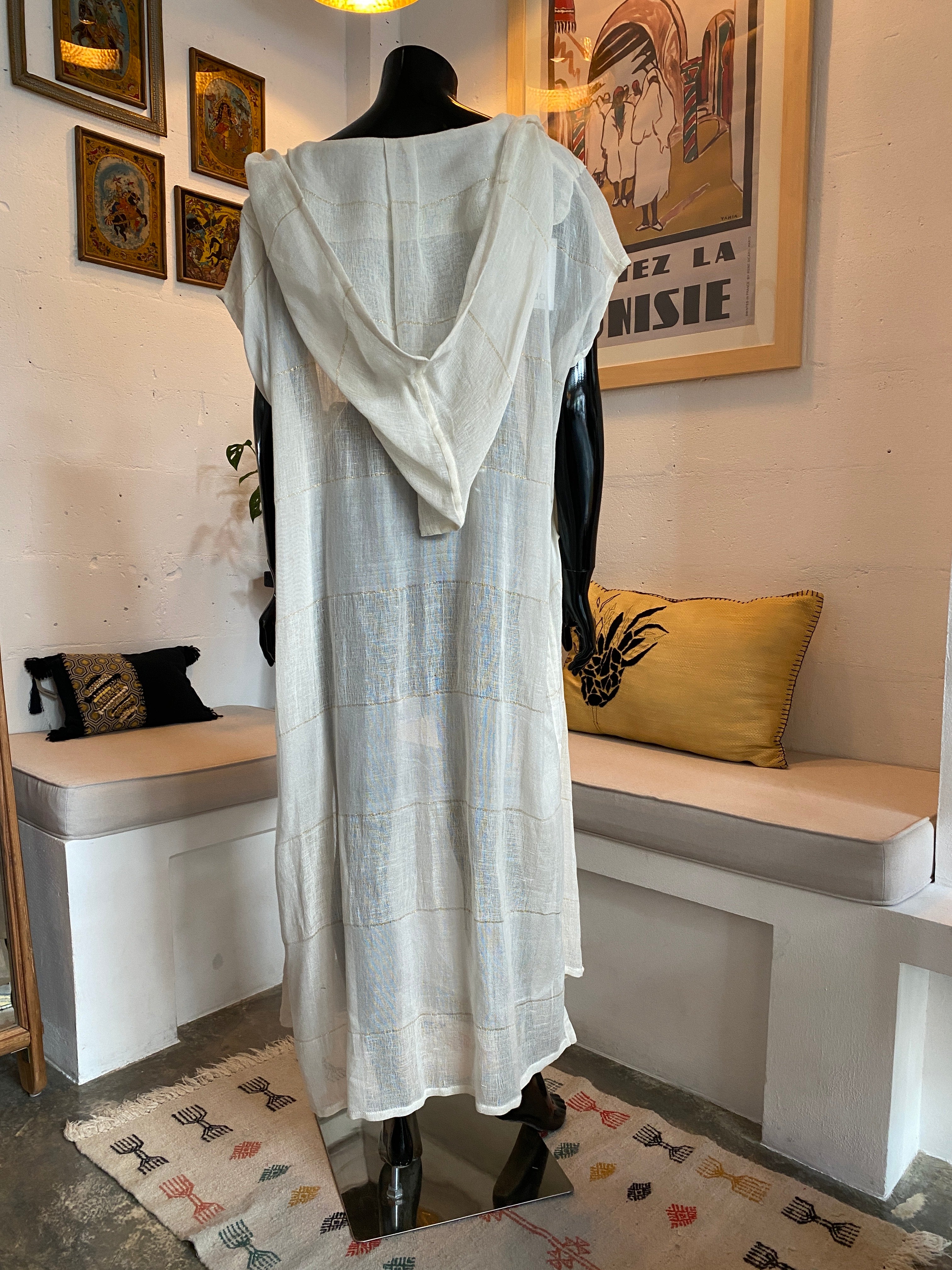 Kimono à capuche Sahara – Lin filé d'or
