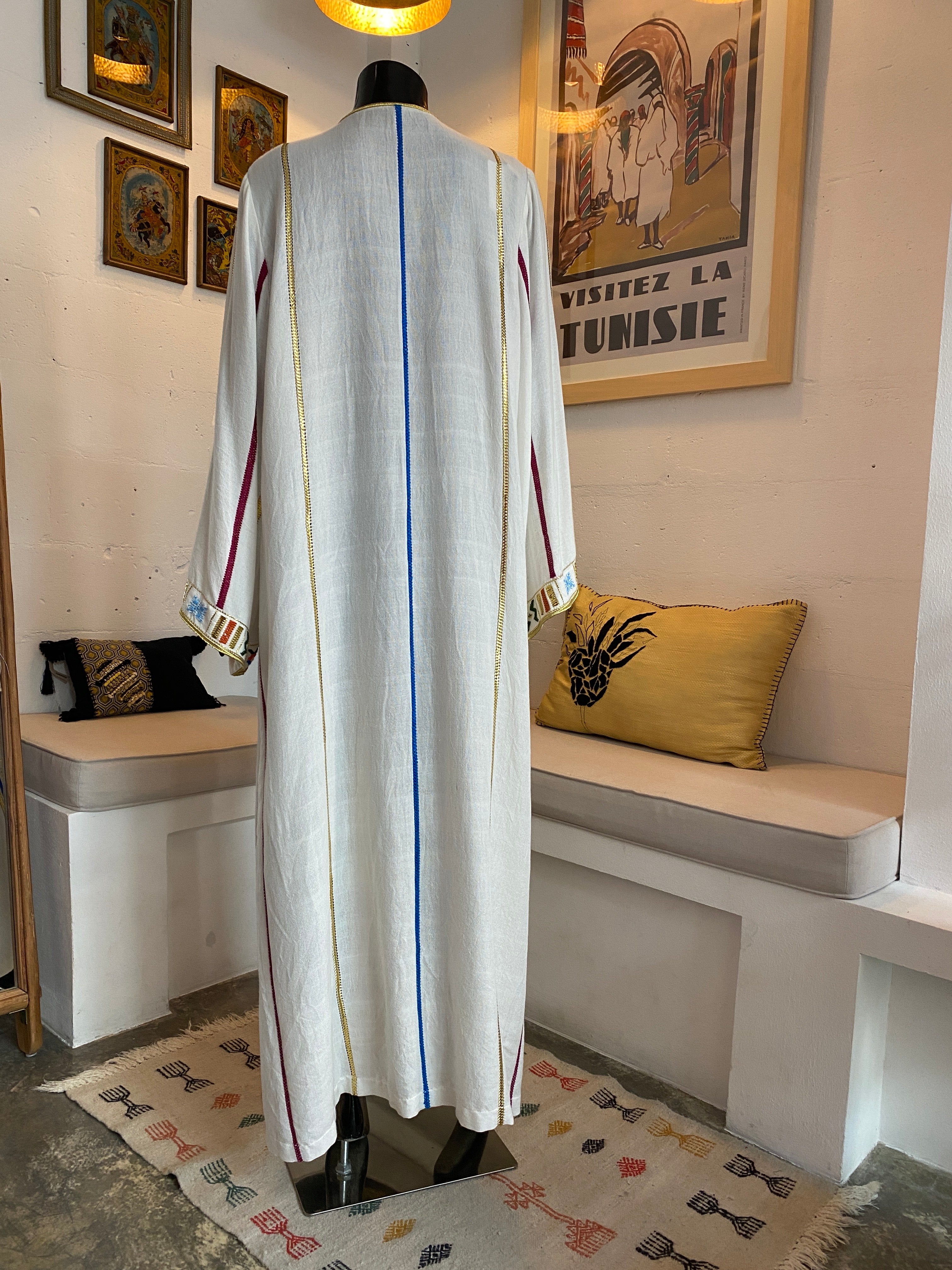 Multicolored Silk & Gold Thread Linen Abaya