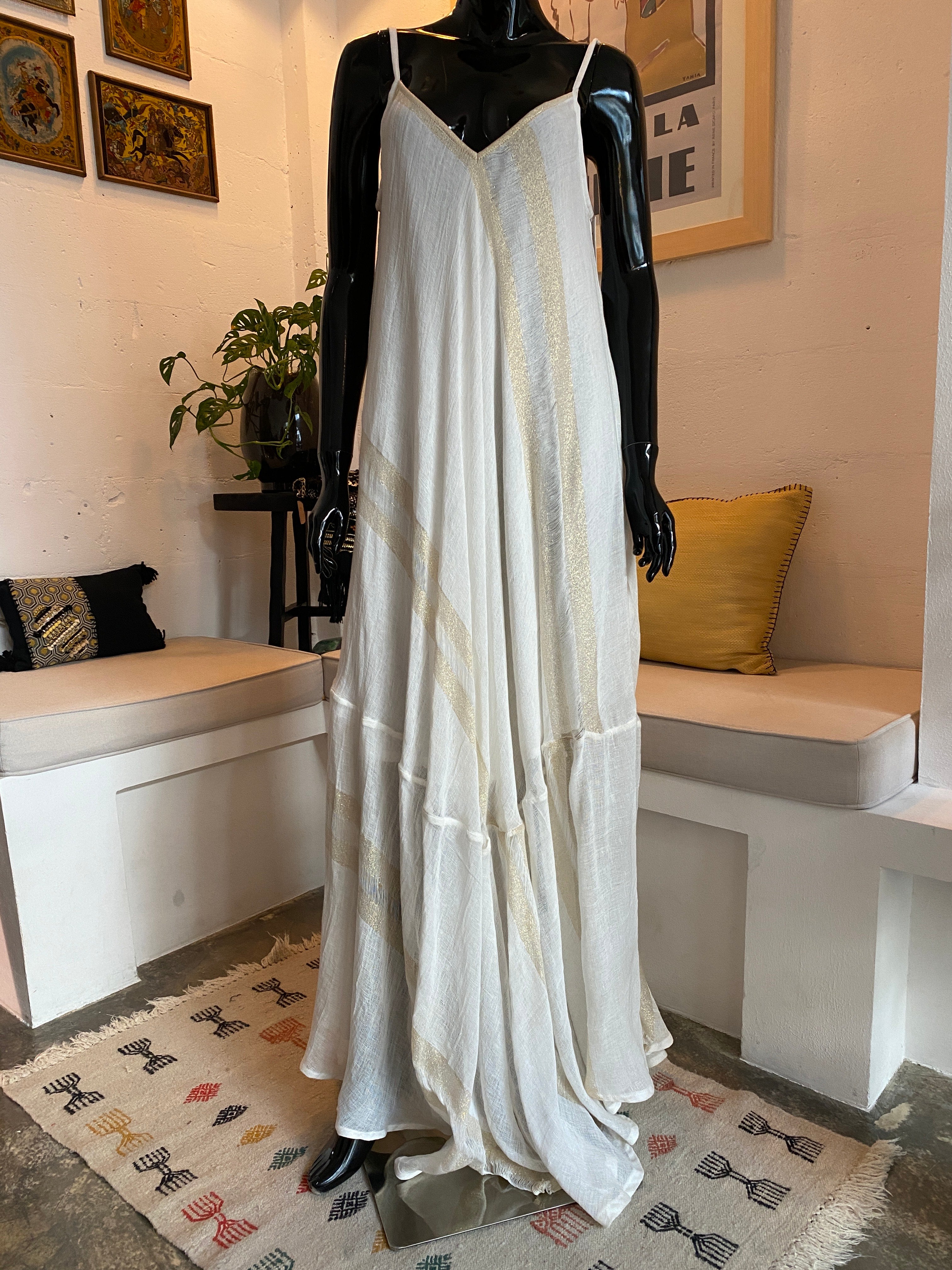Robe longue Sindbad – Ivoire à rayures dorées
