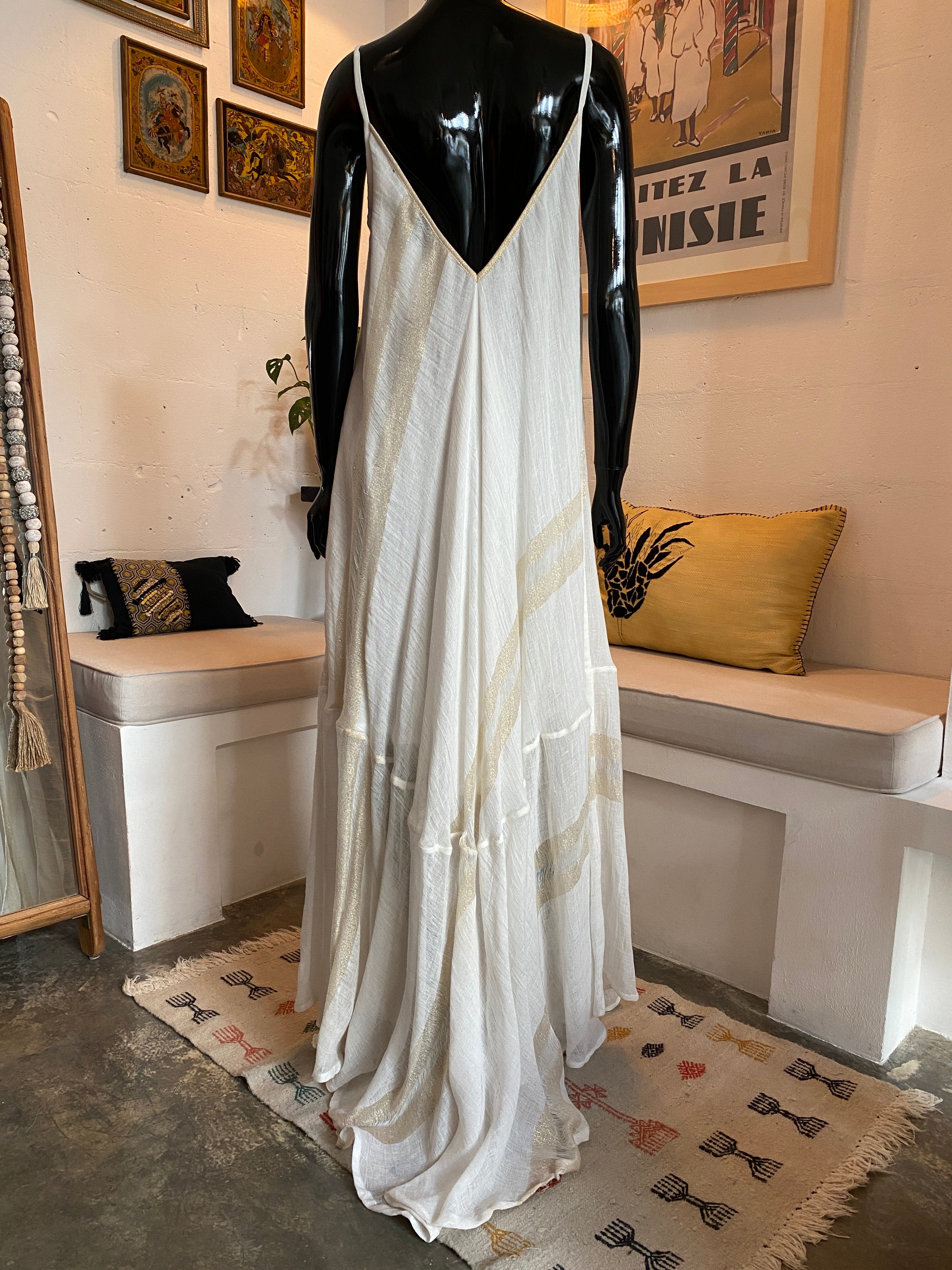 Robe longue Sindbad – Ivoire à rayures dorées