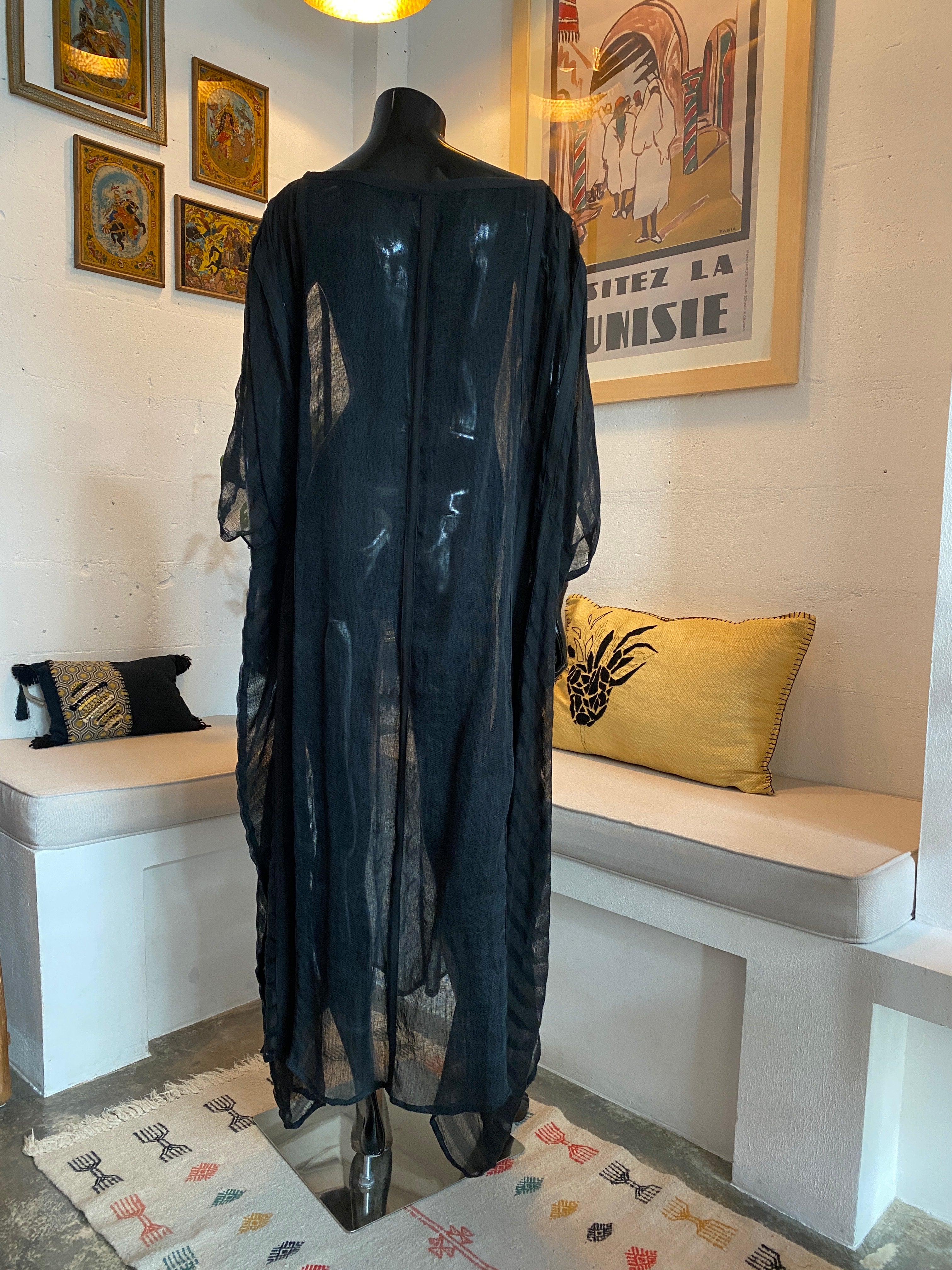 TALITHA CAFTAN – Black Artisanal Linen