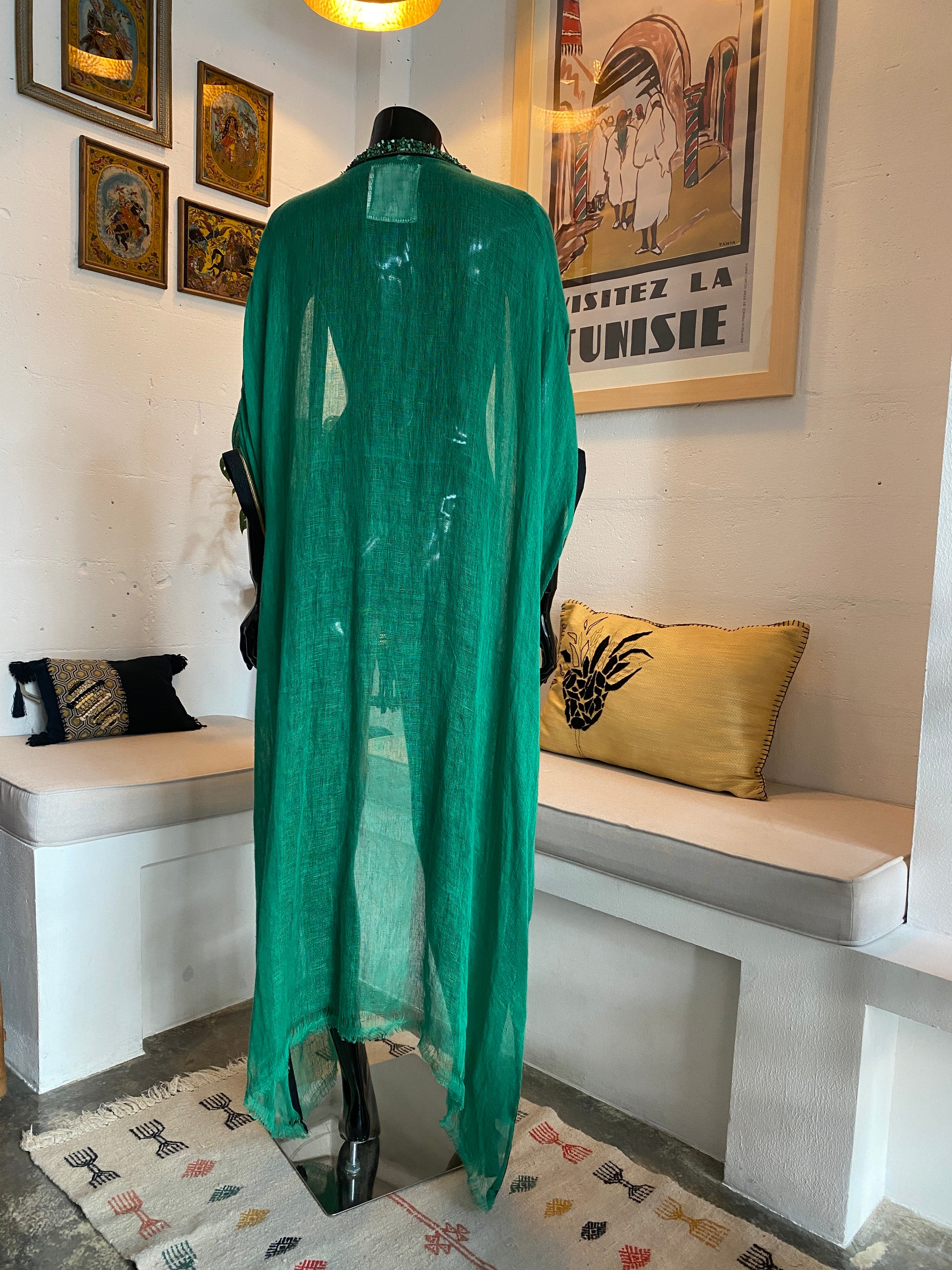 Voyage Linen Poncho – Emerald Embroidered Edition
